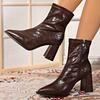 New Style Luxury Leather Women Ankle Boots Plush Warm Zipper Close Modern Boots High Heels Shoes Woman Boots  Mujer