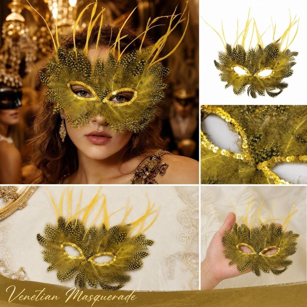 Elegant Feather and Sequin Masquerade for Party and Costume Events - Eye Cover