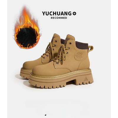 Ботинки из ревеня Ботинки Martin Ботинки из ревеня на толстой подошве Кожаные рабочие ботинки