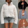 Qishki Qo'zichoq Junidan Qisqa Palto Ayollar uchun Qalin Issiq Uzun Yengli Bo'yinli Jakketlar Moda Ko'cha Kiyimi Ayollar Ustki Kiyimi