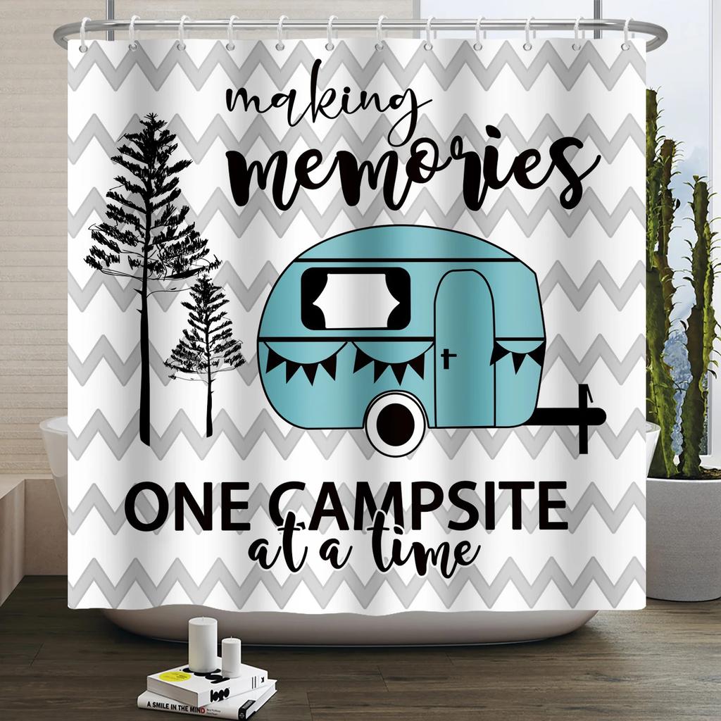 Занавеска для душа Кемпер Счастливый Кемпер Прицеп Автомобиль Автодом Лес Гора Палатка Кемпинг Ванная Занавеска для душа Водонепроницаемая Занавеска для ванны
