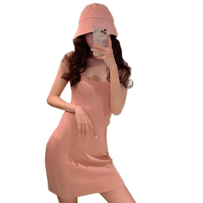 Женское платье-комбинация без рукавов, сексуальное клубное платье, однотонное, с квадратным вырезом, коктейльное, пляжное, вечернее платье