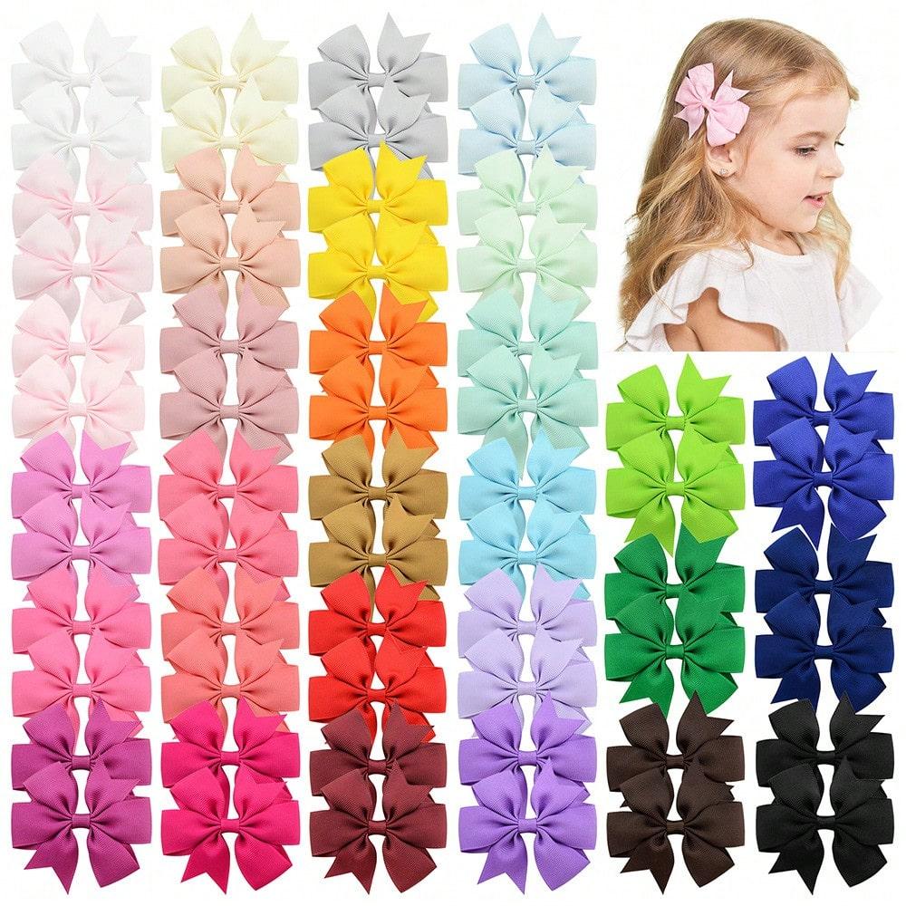 30/40pcs Baby Girls Hair Bows Clips Set Random Color 2.5'' Grosgrain Ribbon Bowbot Hairpin Barrettes Headwear Hair Accessories