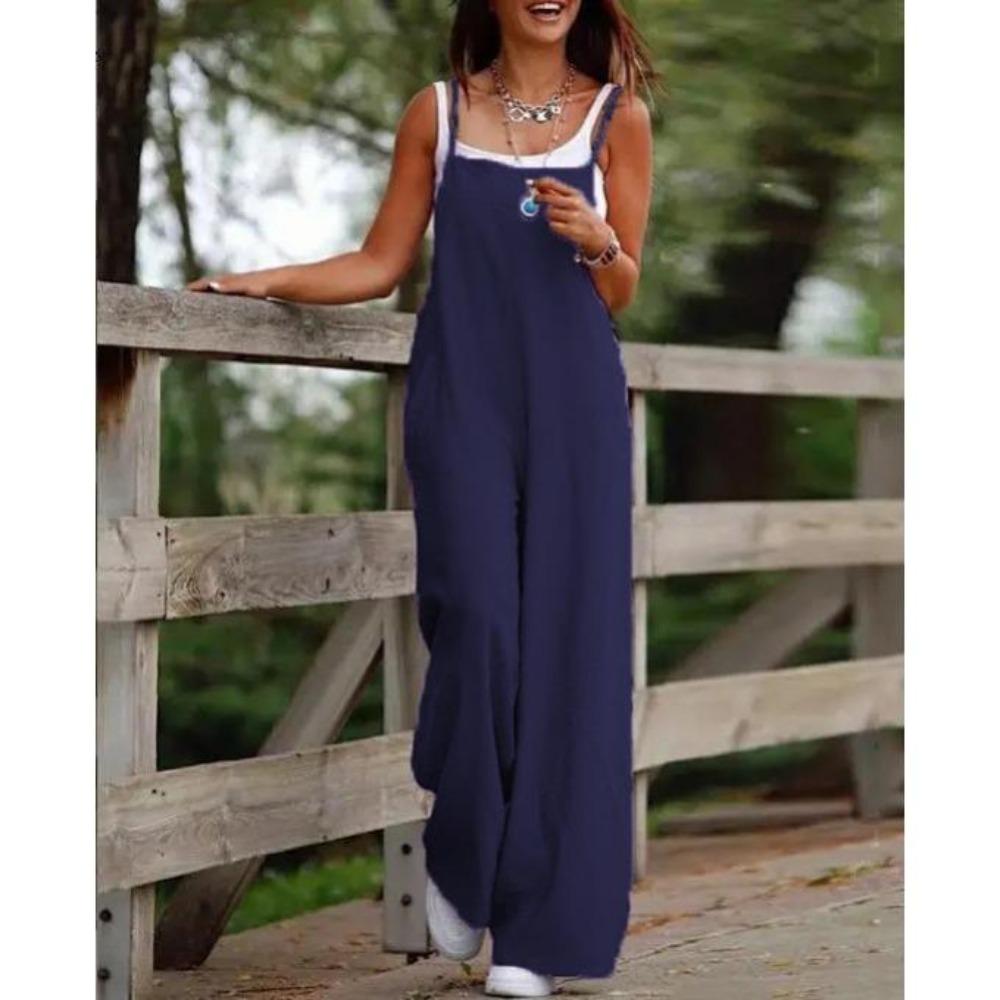 Женский комбинезон на бретелях, летние однотонные широкие брюки, комбинезон-комбинезон с нагрудником, повседневный свободный комбинезон без рукавов из хлопка и льна 5Xl