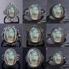 Ring for Women Oval Round Natural Labradorite Ring Gift Sun Shaped Retro Luxury Fashion Jewelry