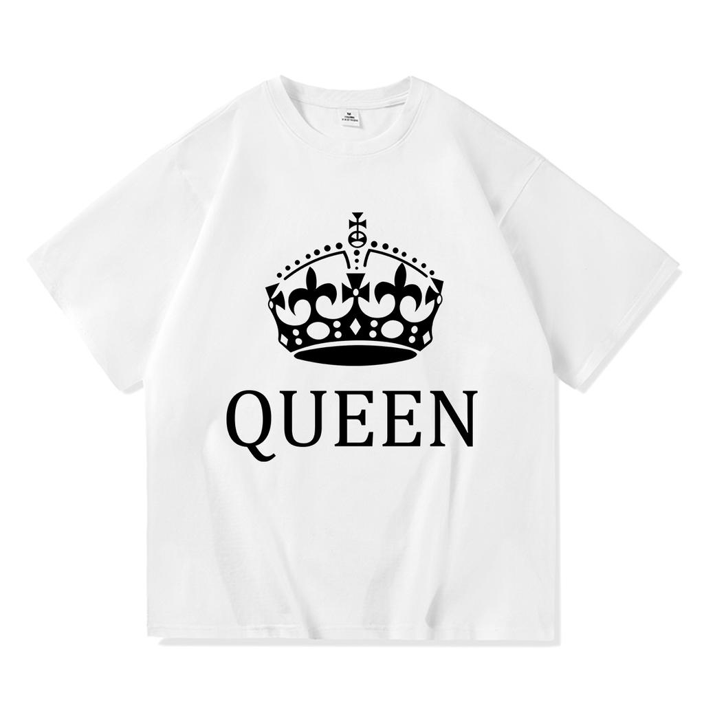2023 Casual KING QUEEN Print Summer Cotton T Shirt Short Sleeve O Neck Loose Lovers' T Shirt Women Men Tops Tees
