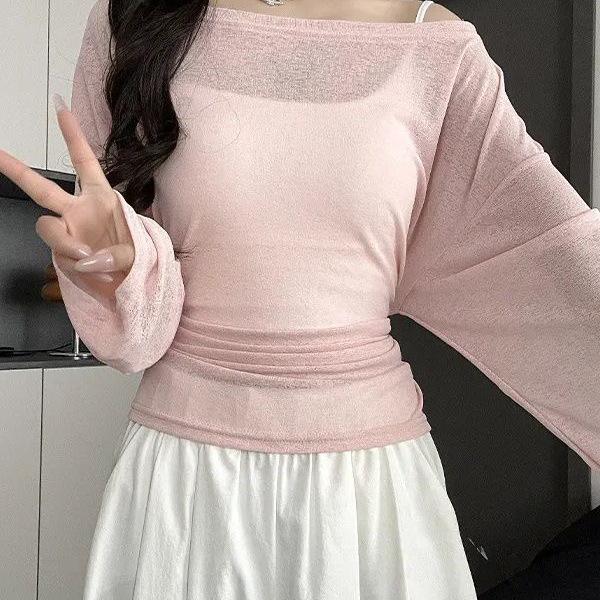 Розовый прозрачный женский летний топ-накидка с завязками – Свободный, легкий, защита от солнца