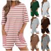 Womens Oversized Romper Back V Neck Half Sleeve Jumpsuit Crewneck Tee Romper Overalls With Pockets