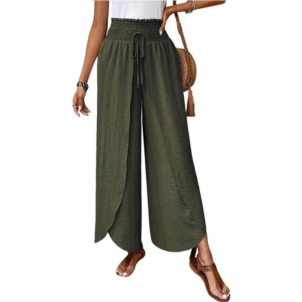 Женские повседневные брюки с эластичной талией, неровным подолом и широкими штанинами, однотонные, свободные, прямые