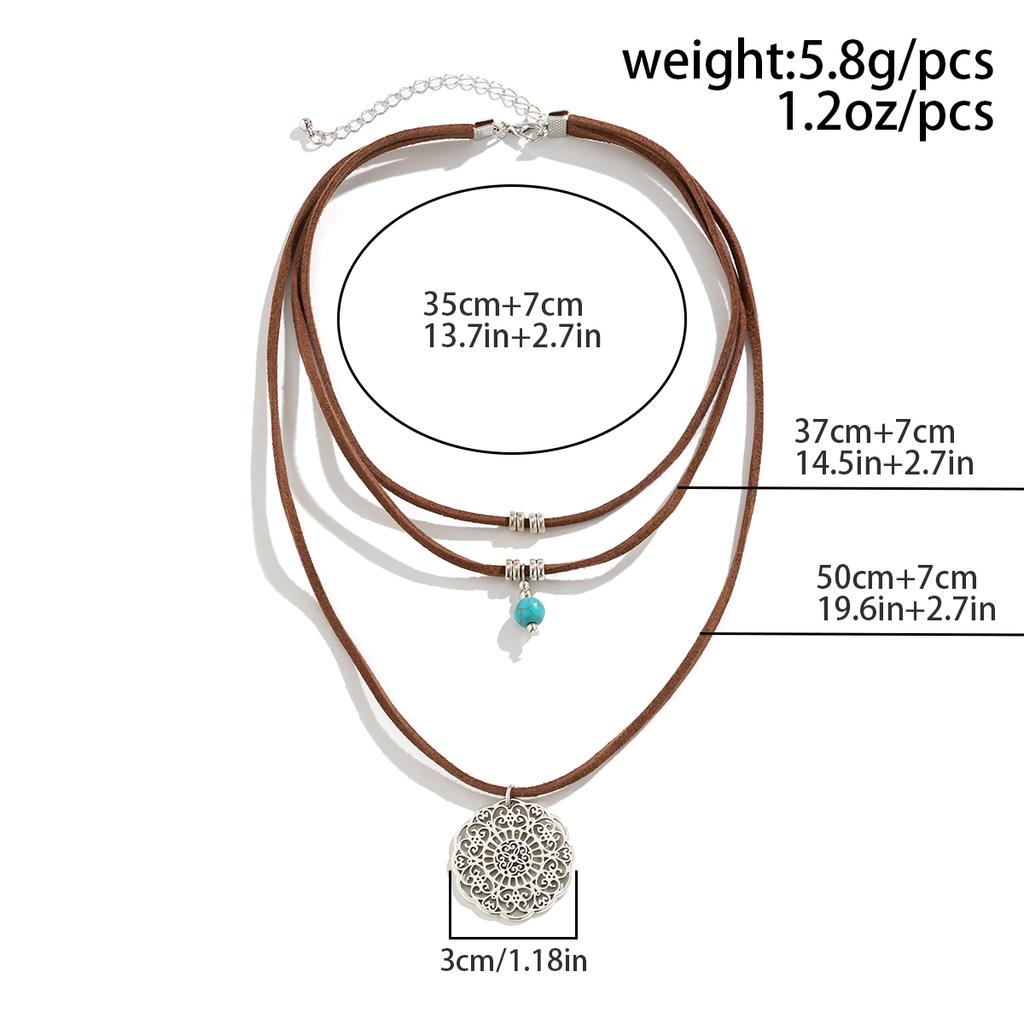 Salircon Boho Multi-layer Korean Velvet Necklace Fashion Geometric Hollow Pattern Metal Pendant Necklace for Women Punk Jewelry