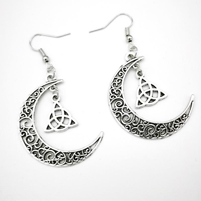 Модные винтажные серебристые лунные кельтские серьги-подвески с готической полумесяцем, креативные украшения для ведьм, подарки