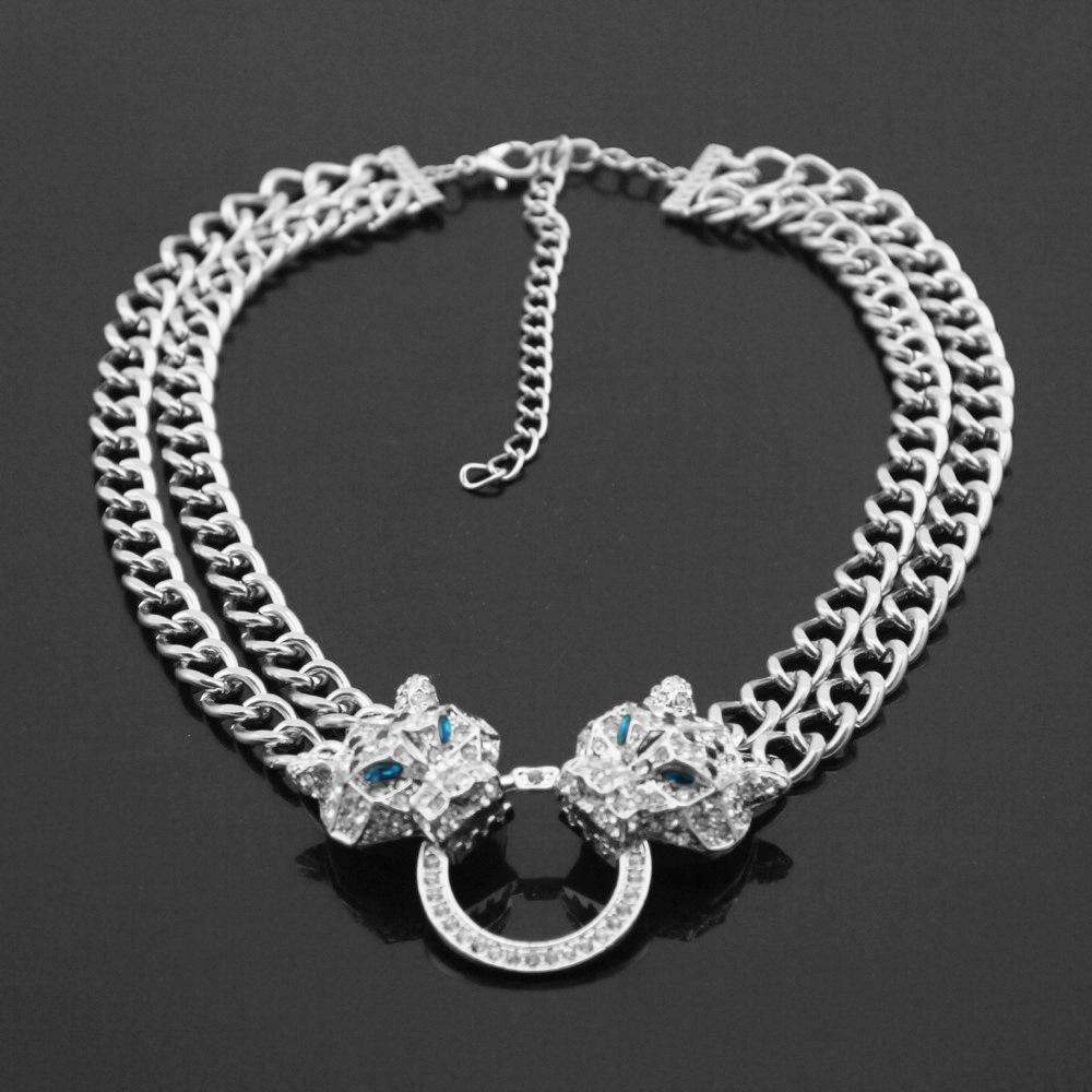 Европейская и американская мода ожерелье голова леопарда полная бриллиантовая подвеска ожерелье женская короткая цепочка на ключицу