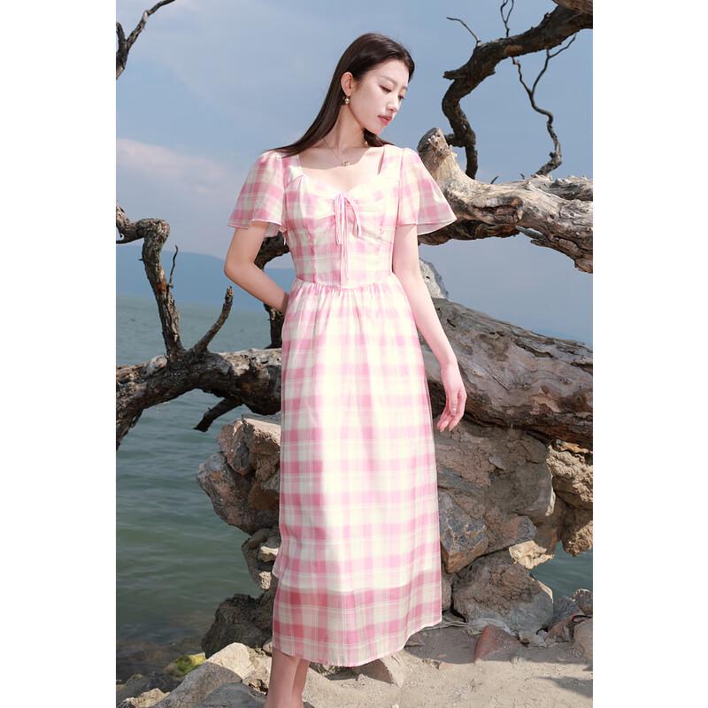 French Style Plaid Lyocell A-Line Midi Dress