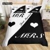 Black and White Duvet Cover Set King and Queen Bedding Set for Couple Romantic Valentine's Day Presents Polyester Duvet Cover