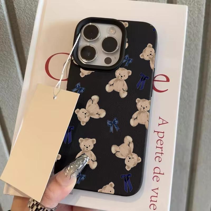 Милый Медвежонок с Узором из Бантов Личи Чехол для Телефона Для iPhone 17 Pro Max 11 12 13 14 15 16 Pro 17 Air 15 Plus X XS XR 16E Мягкий Чехол