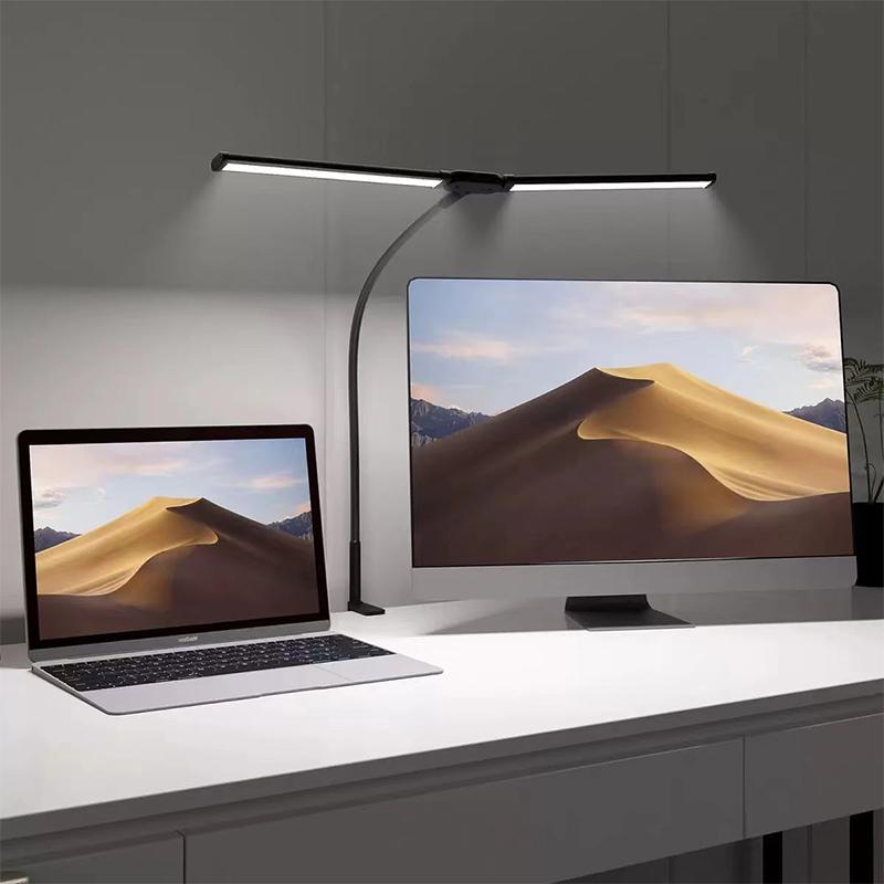LED Desk Lamp with Clamp, Double Head Architect Eye-Caring With 360° Adjustable Gooseneck, 3 Lighting Modes For Studying Working