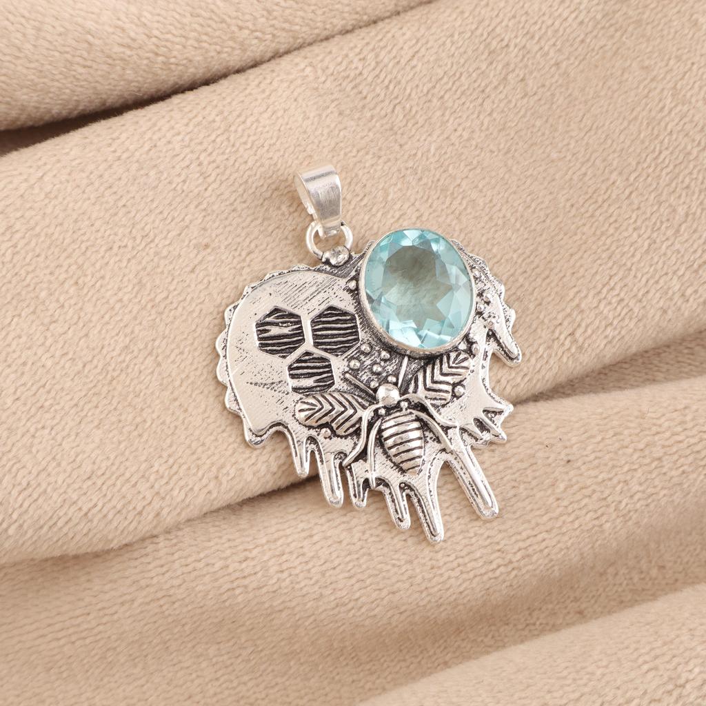 Sky Blue Topaz Gemstone Pendant, 925 Sterling Silver Jewelry, Handmade Gorgeous Silver Pendant Gift For Love