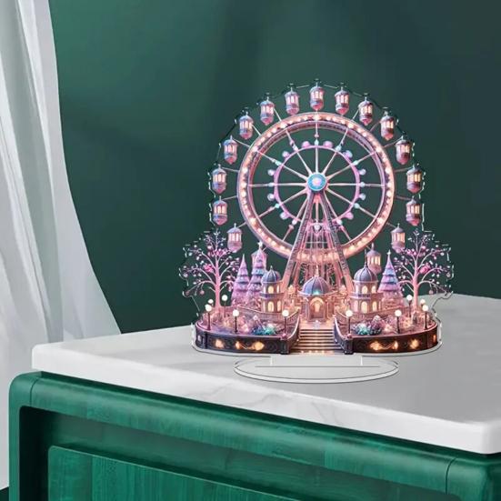 Ferris Wheel Ornament 2D Flat Acrylic Decoration with Base Desktop Castle Ferris