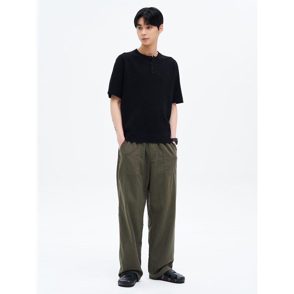 8SECONDS Linen-Like Cotton Twill Elastic Waist Pants Khaki