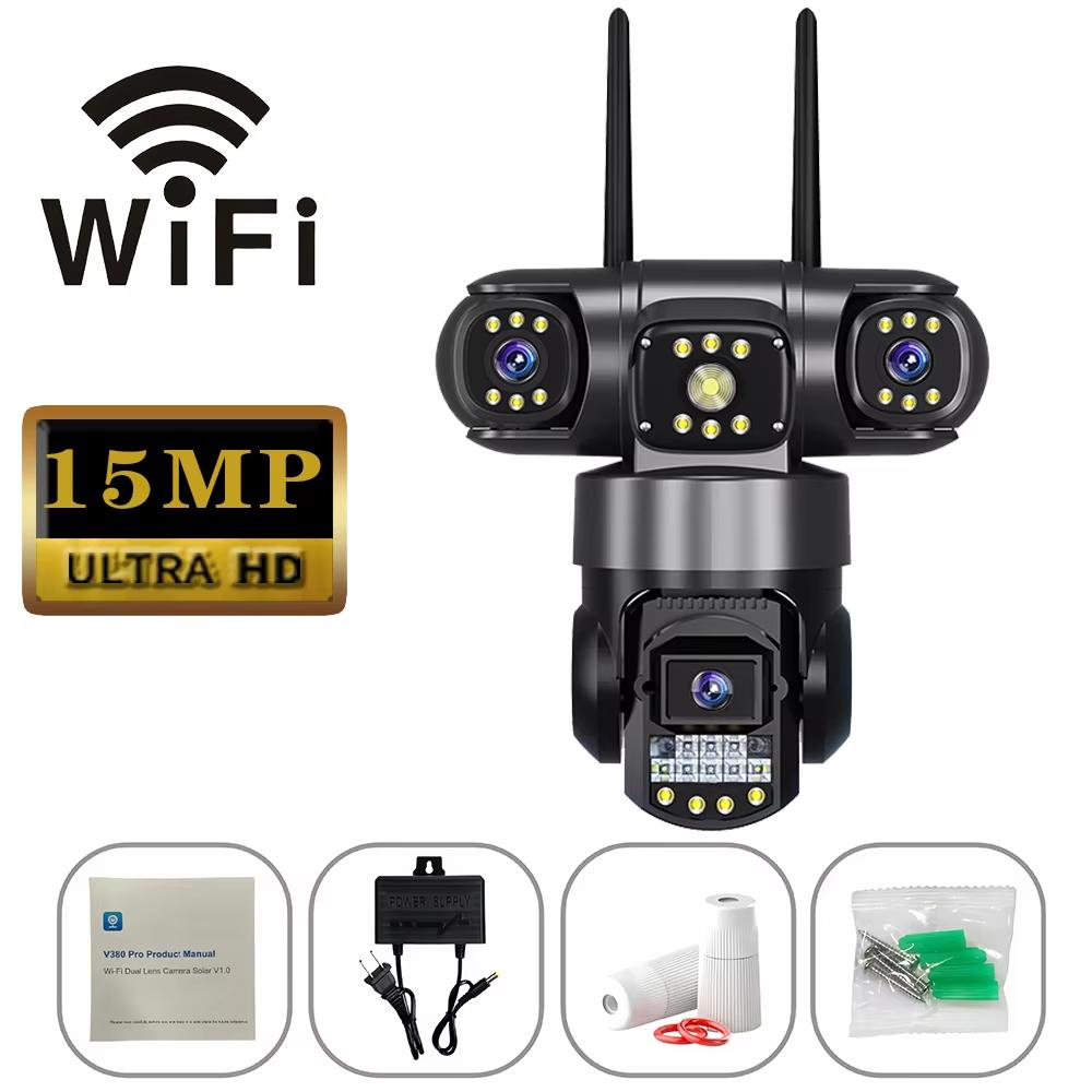 V380pro 15MP 3 Lens 4G/Wifi Camera AI Human Detection Night Vision Waterproof Security Video Surveillance IP Camara 8K CCTV Monitor