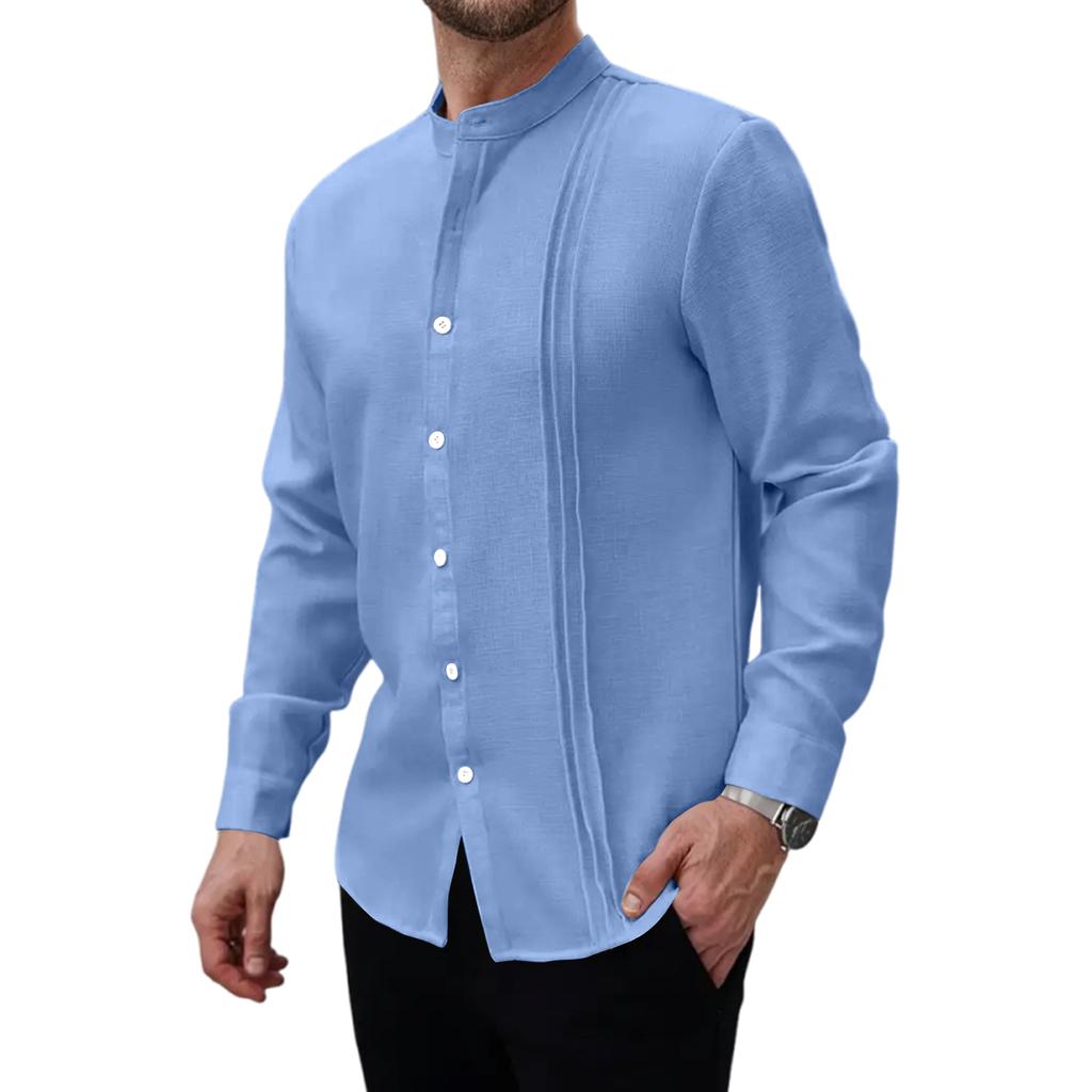 Мужская льняная рубашка с длинным рукавом, рубашка с отложным воротником, рубашка в стиле business casual, деловая рубашка, рубашка стандартного кроя