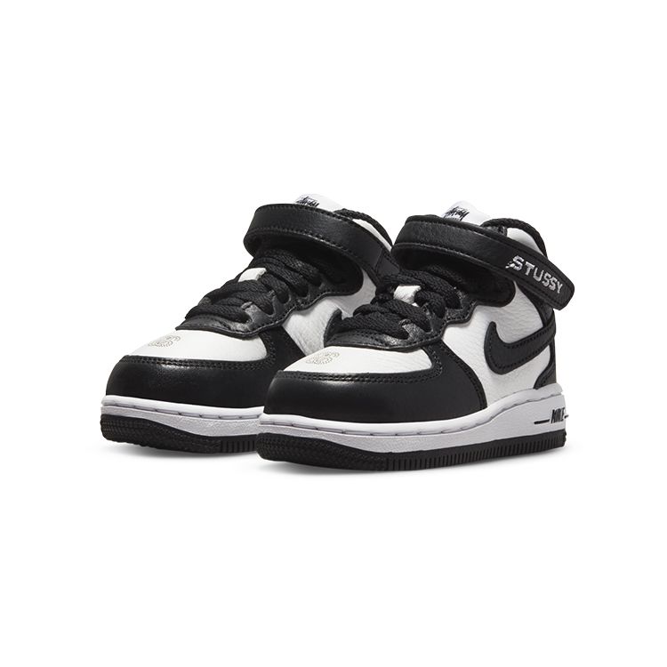 Stussy x Nike Air Force 1 Mid TD Черно-белые детские кроссовки DN4160-002