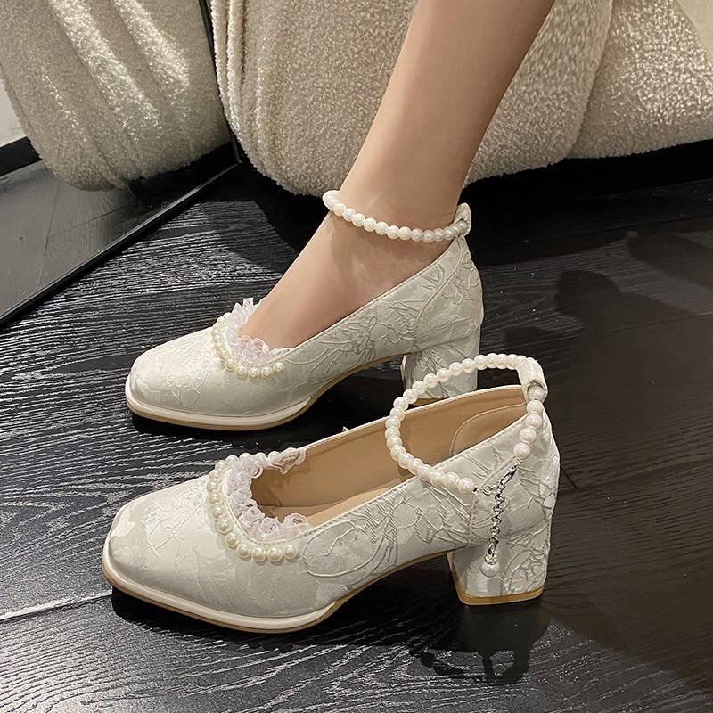 Mary Jane Shoes Antique Dress Cheongsam Shoes Versatile Spring and Autumn High Heels Single Shoes Women's High Heels