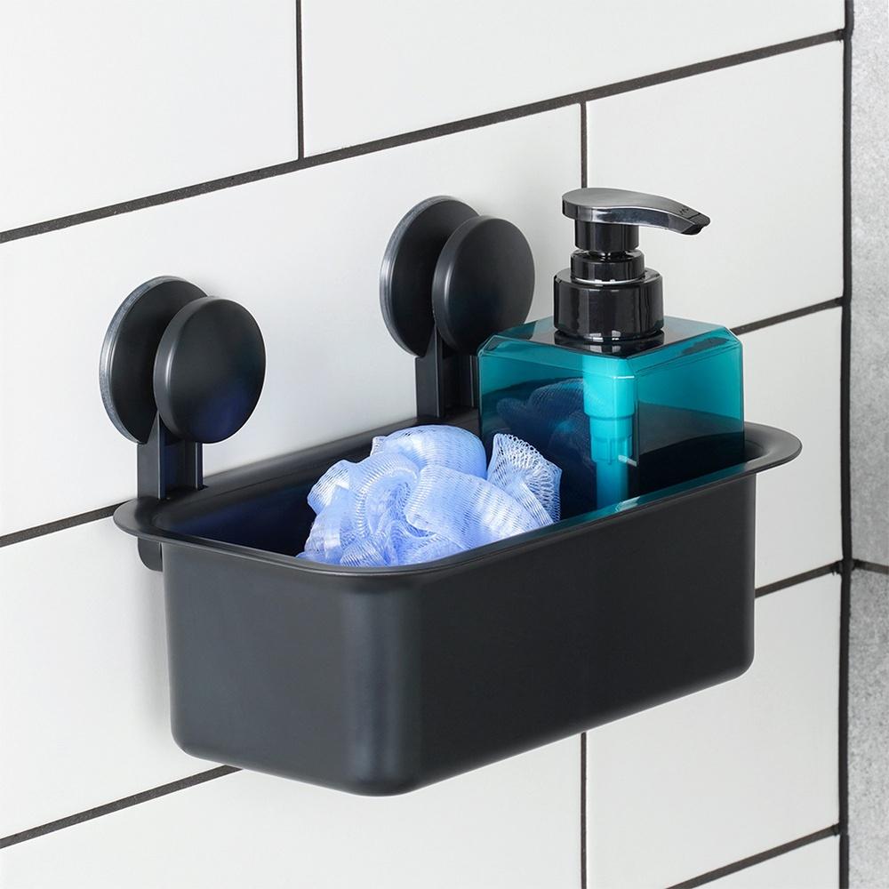 Black suction cup shower shelf 23.5x13.5x15cm