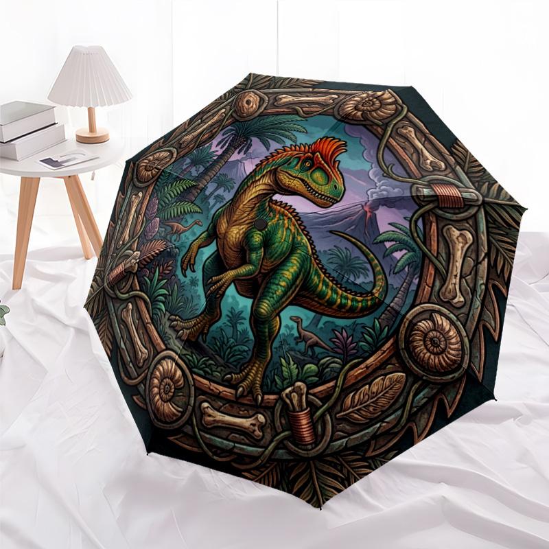Prehistoric Dinosaur Frame pattern umbrella, portable and foldable design, 8 ribs, a casual accessory for Halloween, Christmas, and birthday gifts.