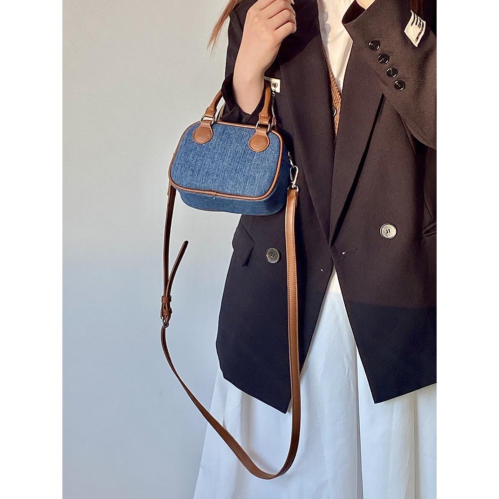 Ielgy Female Bag Autumn Winter Retro Denim Leather Handbag
