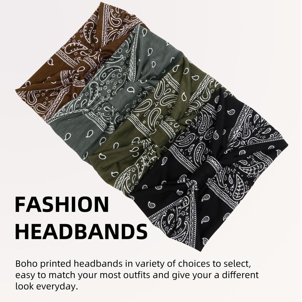 Boho Headbands Wide Knot Hair Scarf Floral Printed Hairband Elastic Turban Headwrap Stretch Head Bands Bandana Fashion Hair Accessories for Women