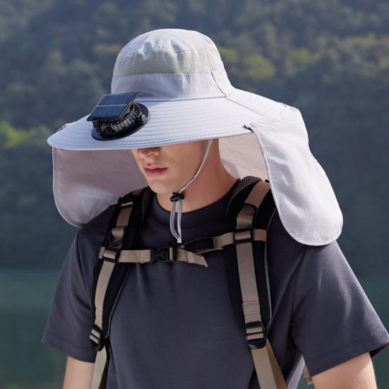 Широкополая шляпа от солнца с солнечным вентилятором для мужчин и женщин, панама с защитой от ультрафиолета и клапаном на затылке для рыбалки, пешего туризма, пляжа, садоводства