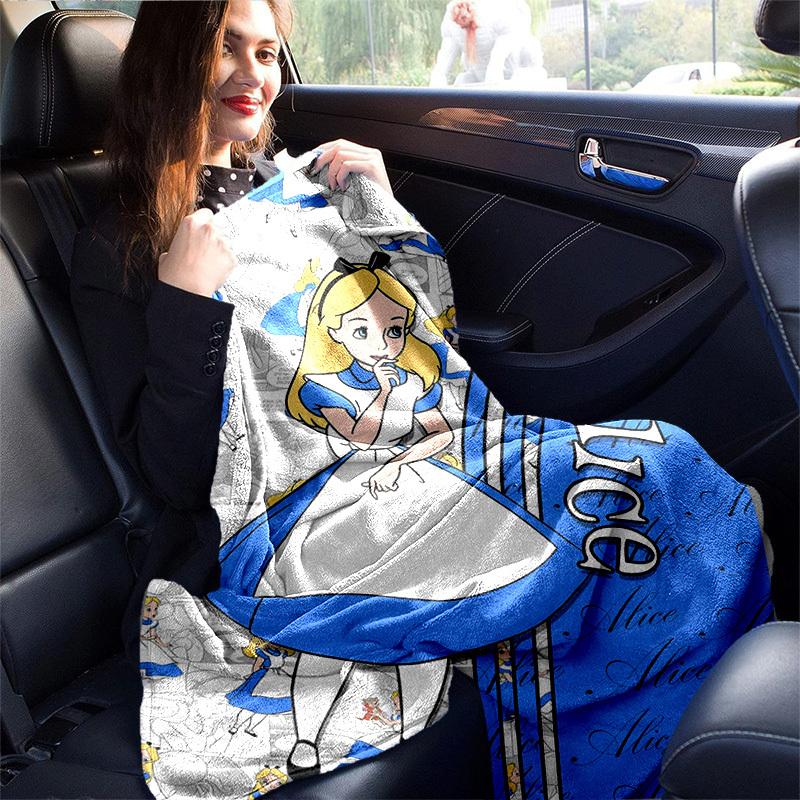 1pc. Alice in Wonderland Inspired Blue and White Blanket, Perfect for Home, Office, or Outdoor Use, Ideal Gift for Book Lovers and Fans of Classic Lit