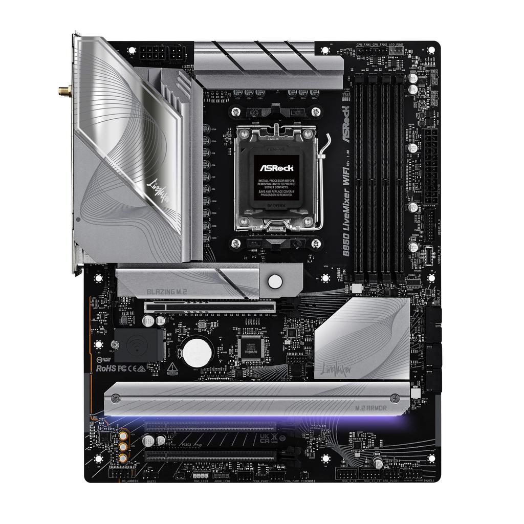 Asrock Материнская плата B850 LiveMixer WiFi AMD Ryzen 9000 8000 7000 серии ЦП Совместимость DDR5 ATX Материнская плата Авторизованный дистрибьютор / / (Сокет AM5)