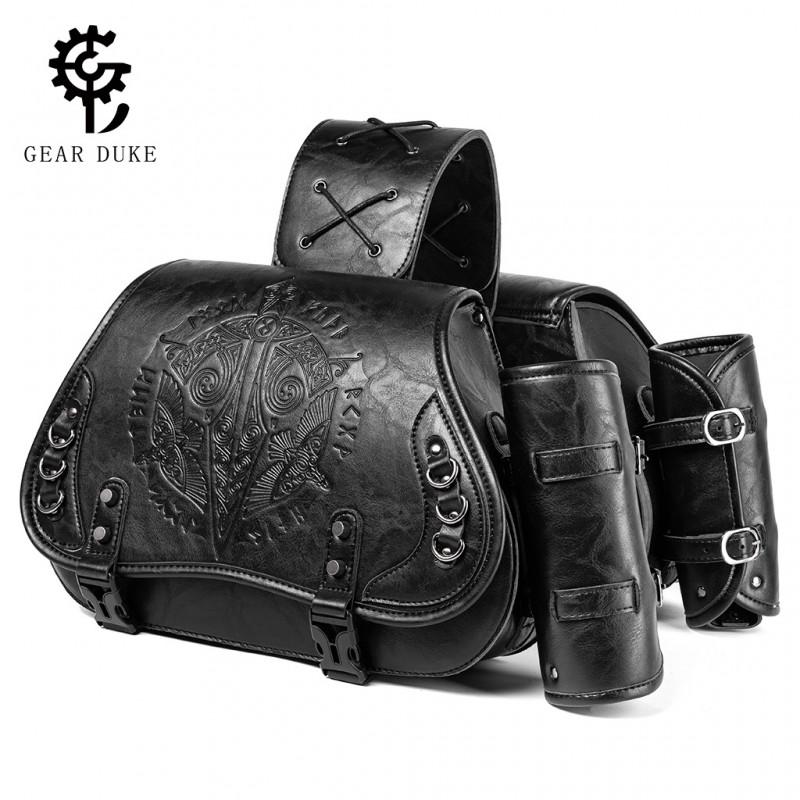 Vintage Embossed PU Leather Motorcycle Saddlebag Harley Style Bikes Universal Fit