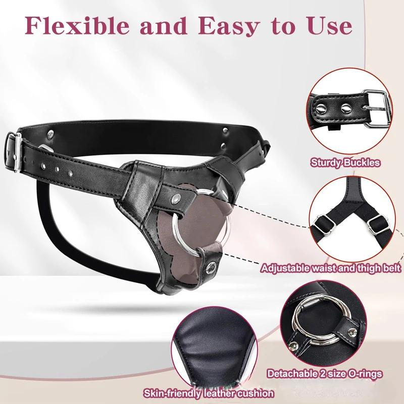 Страпон Дилдо Харнесс Женский для Секс Игрушки Кожаные Трусы для Феминизации Дилдо с 2 Размерами Металлических O-Колец Анальная Игра