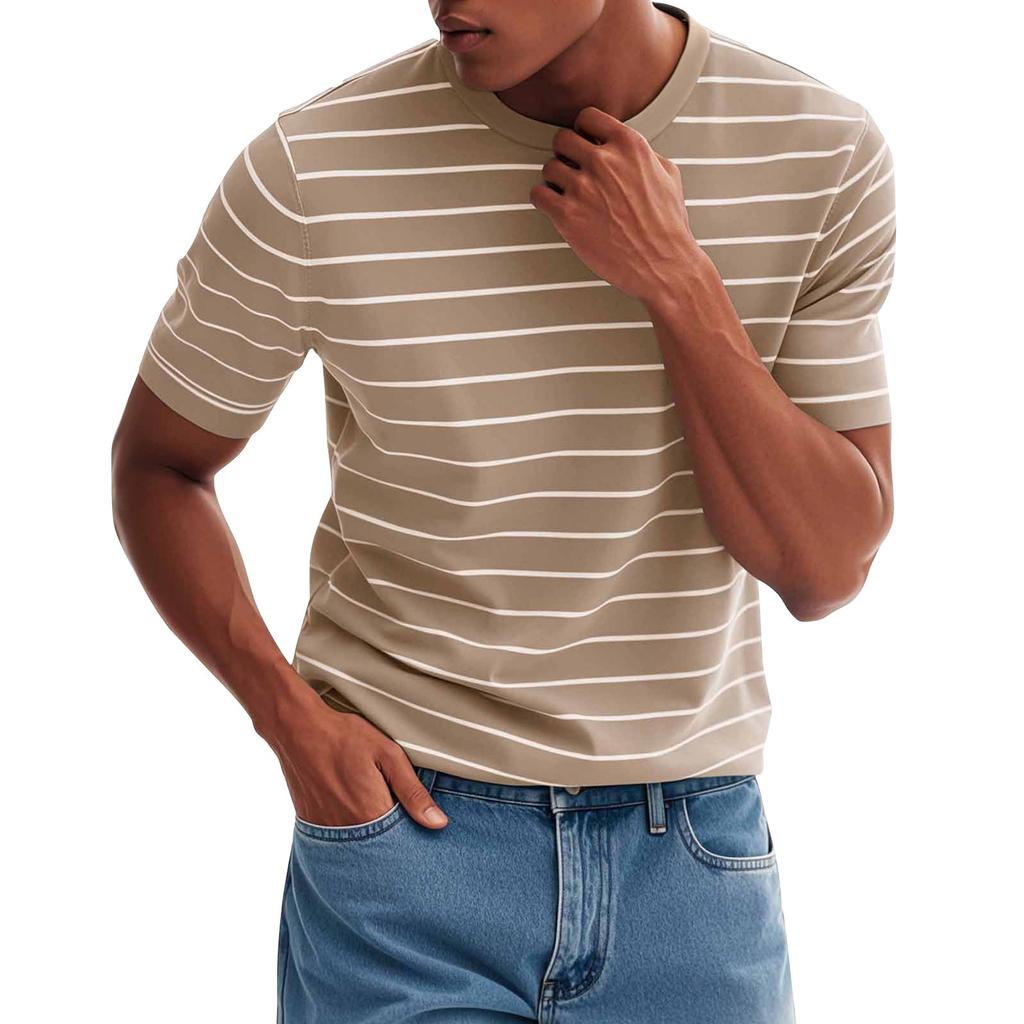 Мужская модная повседневная футболка с круглым вырезом и коротким рукавом с принтом в полоску