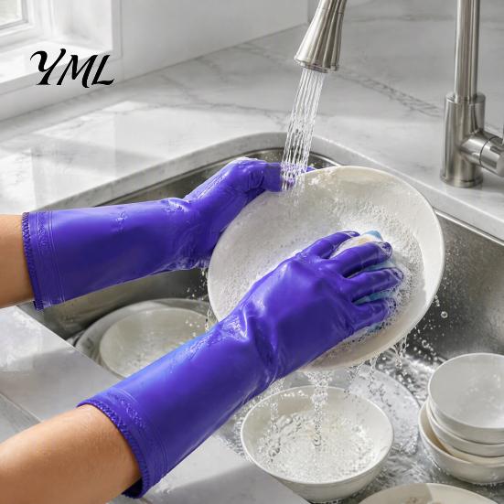 Multipurpose Household Gloves PVC Rubber Cleaning Gloves, Thickened with Warm Fleece Lining Dishwashing Winter Hand Protection Waterproof Anti-Slip