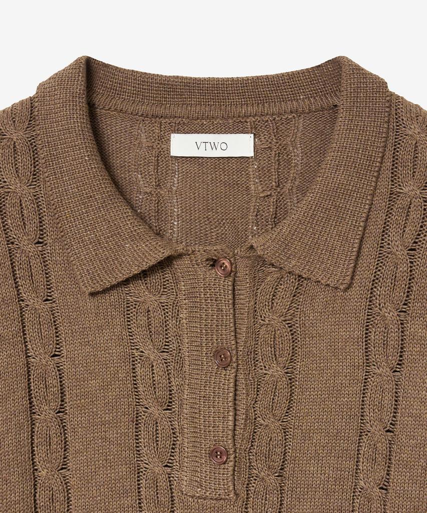VTWO Cool Washable Cable Polo Knit (Brown)
