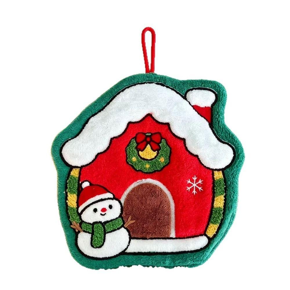 Quick-drying Christmas Tree Hand Towel Absorbent Santa Claus Handkerchief  Xmas Decor