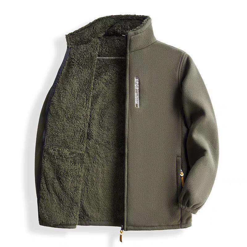 Men's Thickened Lambswool Fleece Cardigan Jacket for Autumn and Winter