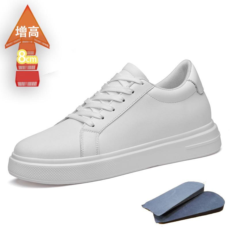 Invisible Height Increase CM Fashion Board Shoes Big First Layer Cowhide White Shoes Trend Student Breathable Casual Shoes