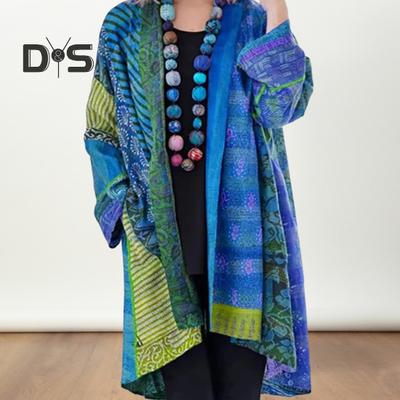 Женское пальто с карманами, цветной принт, кардиган с длинными рукавами, в стиле ретро и этническом стиле, свободная куртка средней длины на весну и осень