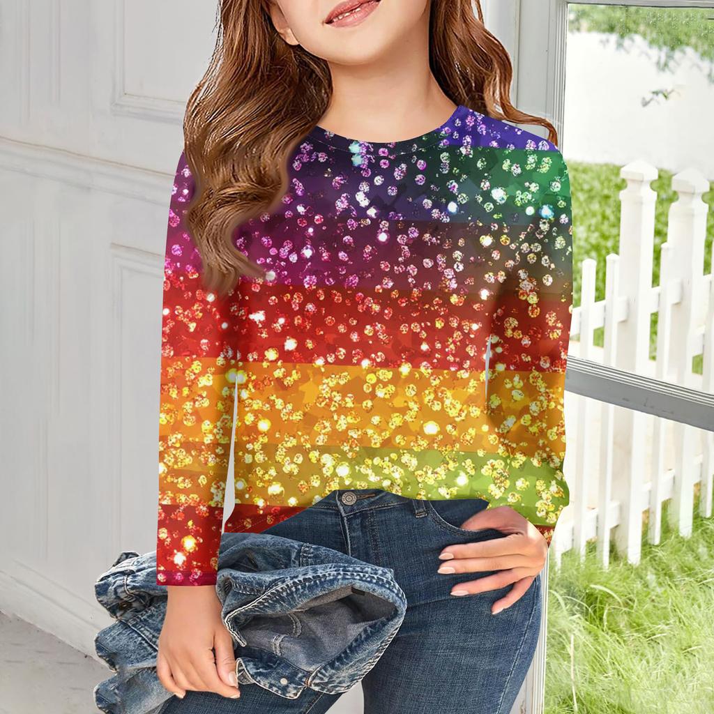 Футболки с длинным рукавом для девочек, детские осенние топы, с круглым вырезом, с принтом, базовые футболки