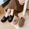 Французские туфли Мэри Джейн на пушистой подошве для женской верхней одежды 2025 зима новая бархатная теплая обувь-лоферы Doudou на одной педали из хлопка