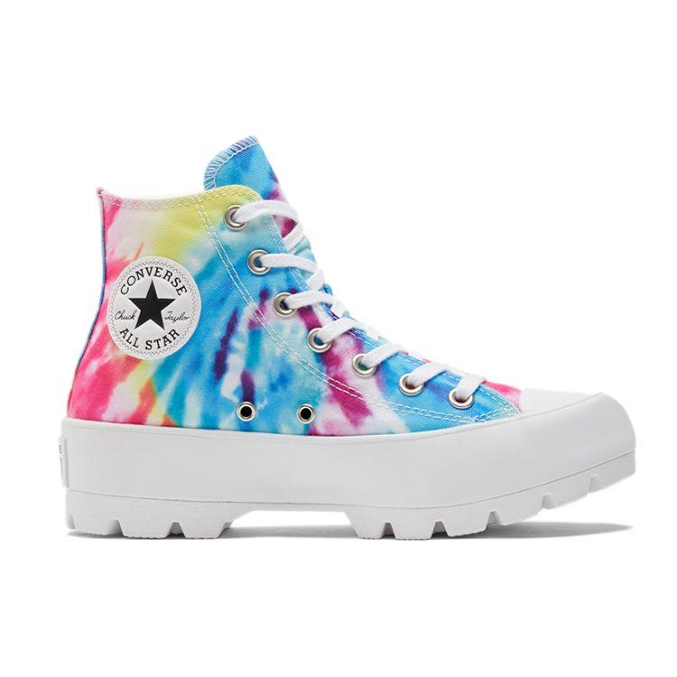Converse Chuck Taylor All Star Удобные Трендовые Высокие Кеды из Канваса Радужный Тай-Дай Женские Кроссовки 572461C