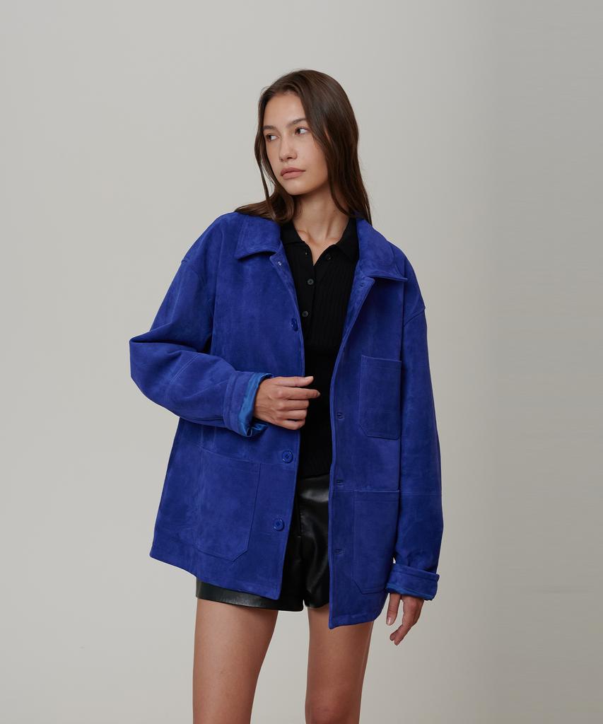 Pinblack Unisex Goat Suede French Work Jacket Blue
