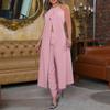 Women's Set Solid Color Halter Neck Backless Sleeveless Top + High Waist Trousers Two-piece Set