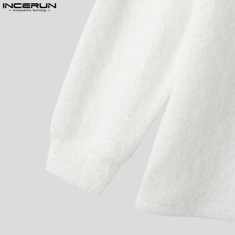 INCERUN Autumn Winter Men Lapel V Neck Long Sleeve Fleece Sweaters Warm Pullovers