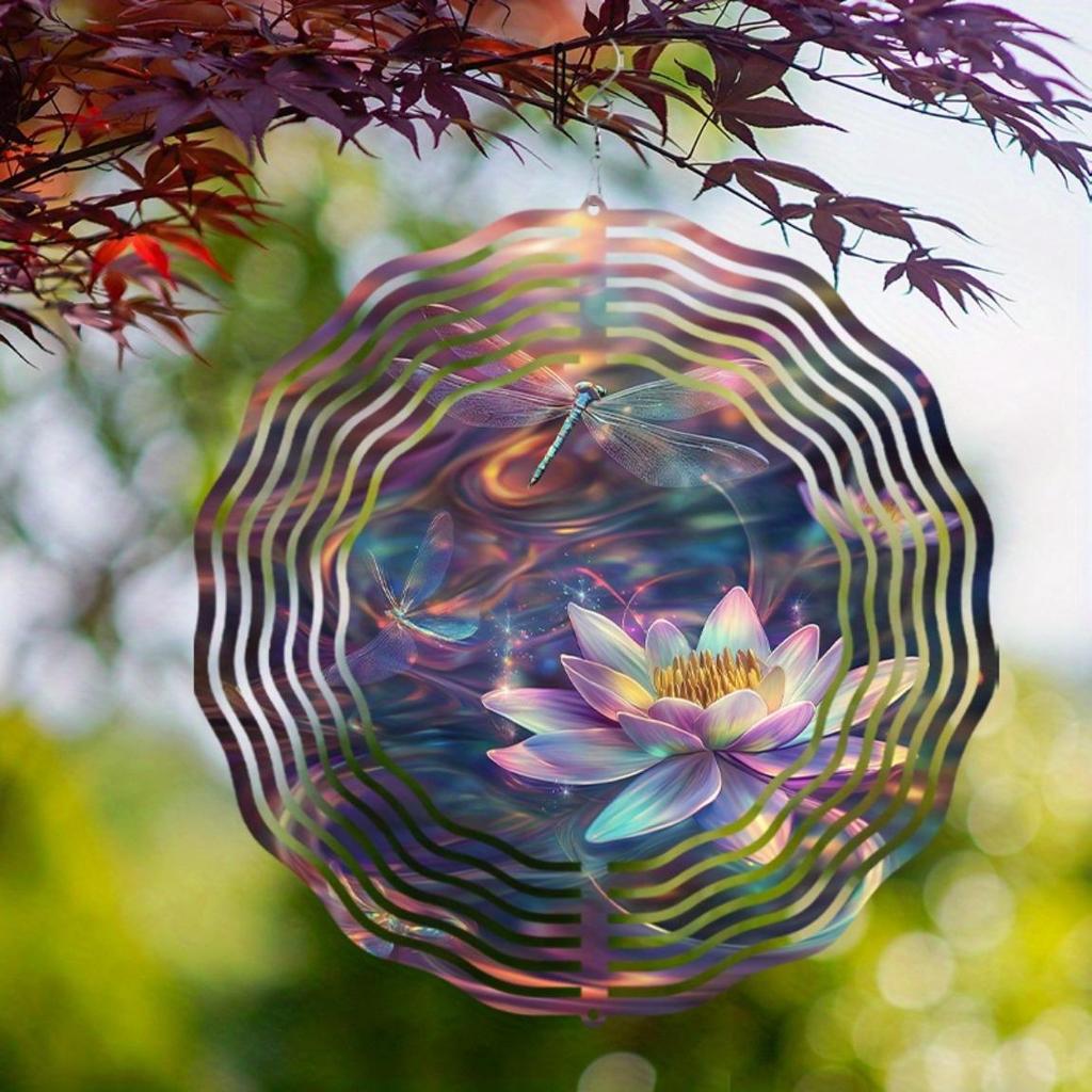 10 Inch Metal Wind Spinner Vibrant Lotus Design Outdoor Decor for Garden Balcony Lawn Reflective Durable Hanging Art Sculpture